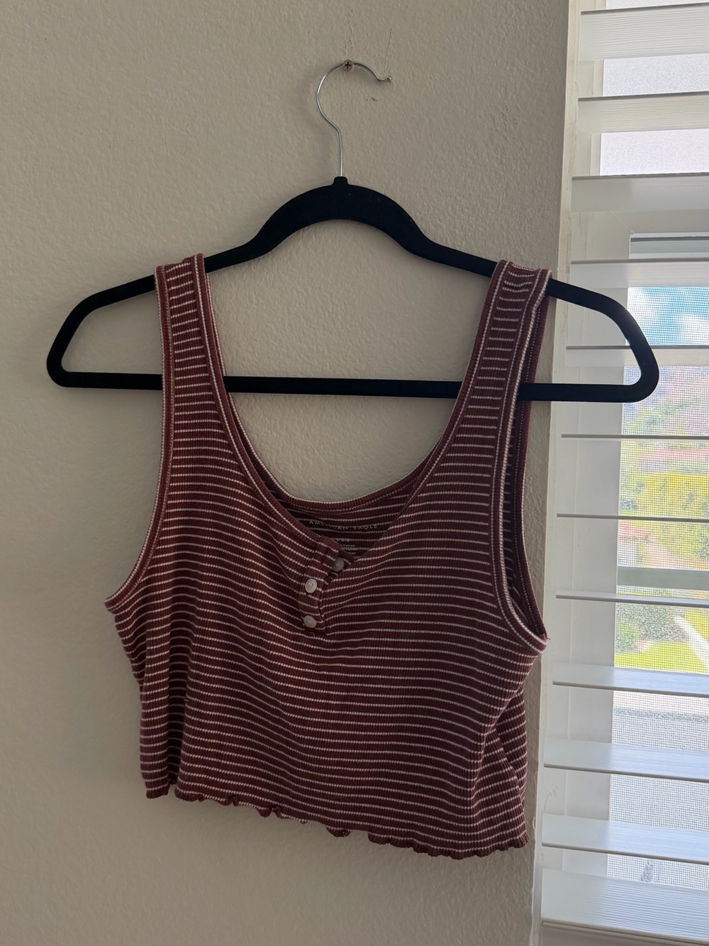 American Eagle Outfitters Rust and White Striped Ribbed Crop Tank